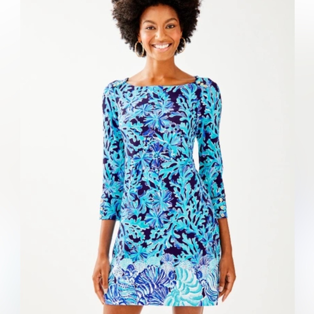 Lilly Pulitzer Vibrant Blue and Aqua Long Sleeve Dress